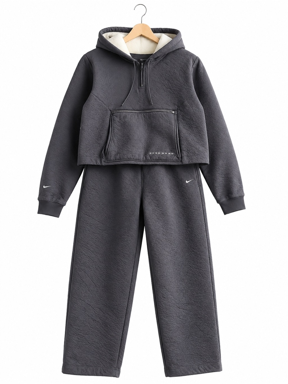 Nike Black Crinkle Hoodie & Wide-Leg Pants Set XS
